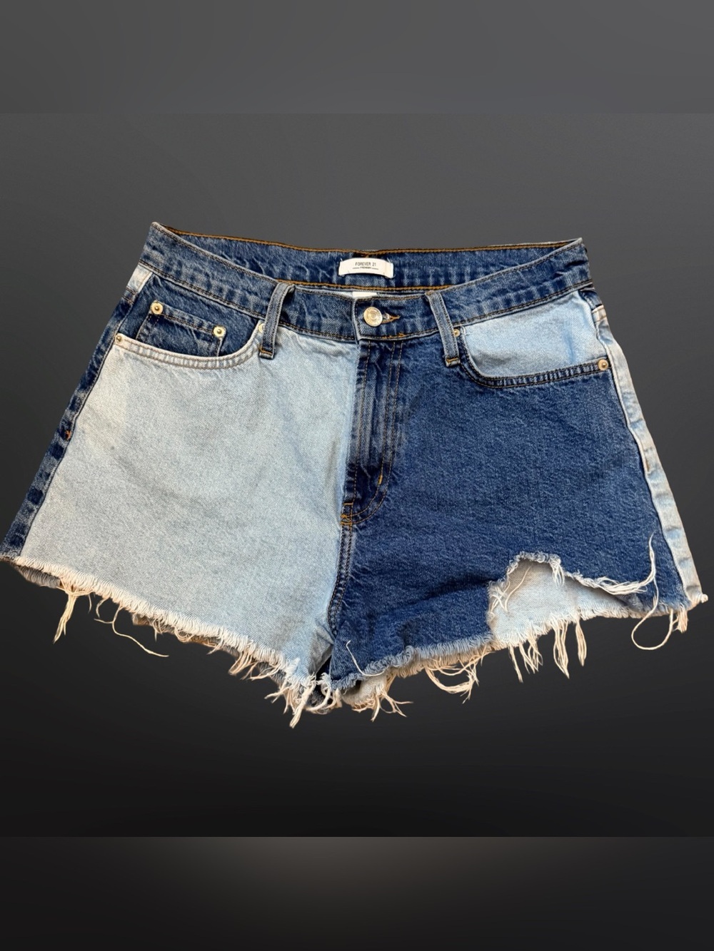Forever 21 Two-Tone Colorblock Distressed Denim Shorts Y2K Grunge- size 28